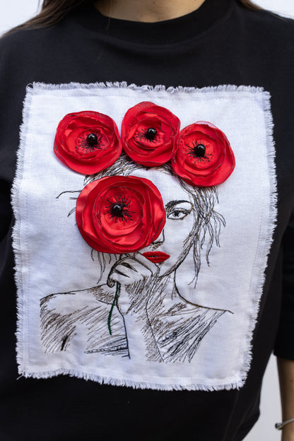 Black Sweatshirt Poppies