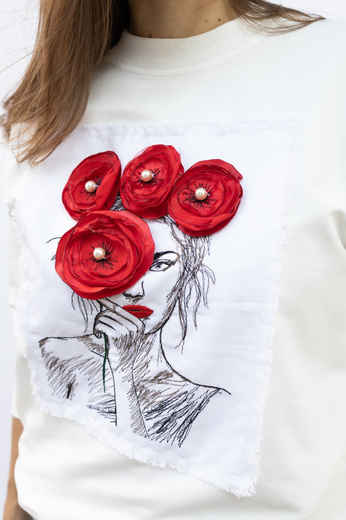 White Sweatshirt Poppies