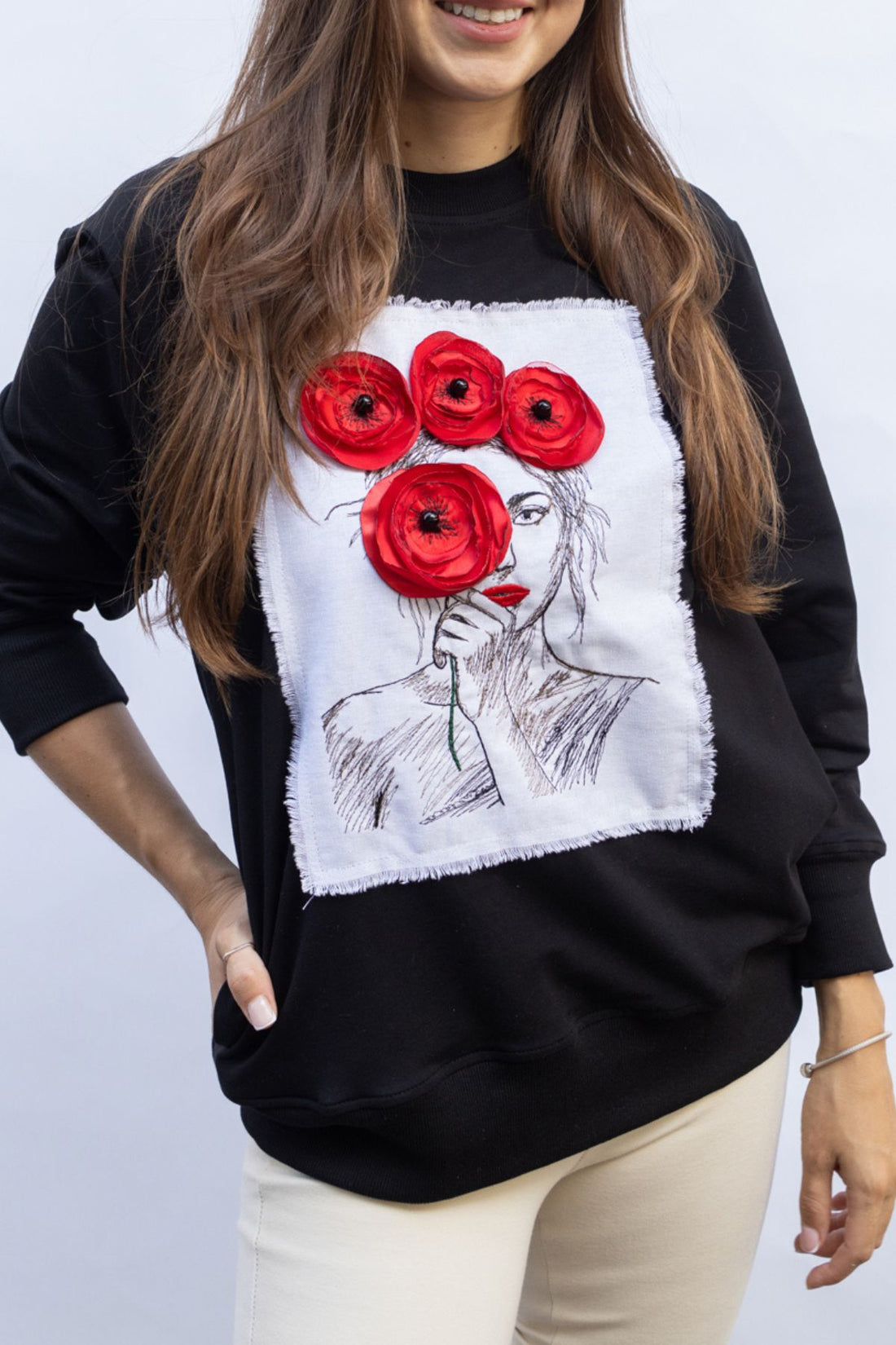 Black Sweatshirt Poppies