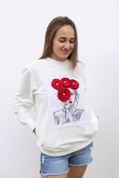 White Sweatshirt Poppies