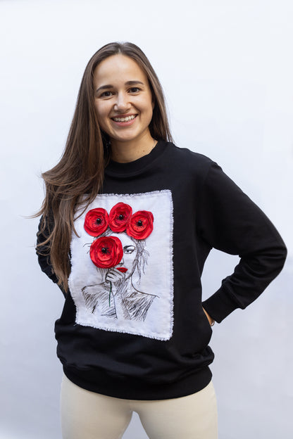 Black Sweatshirt Poppies