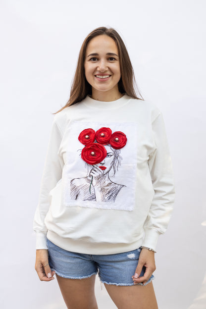 White Sweatshirt Poppies