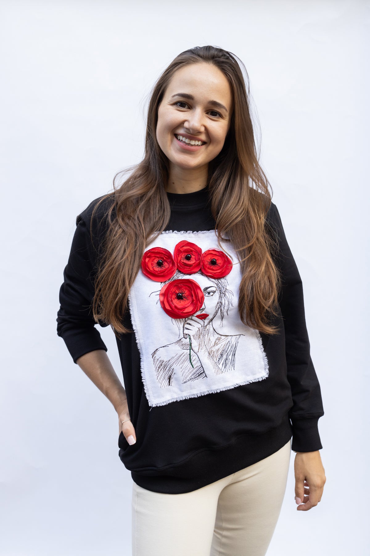 Black Sweatshirt Poppies