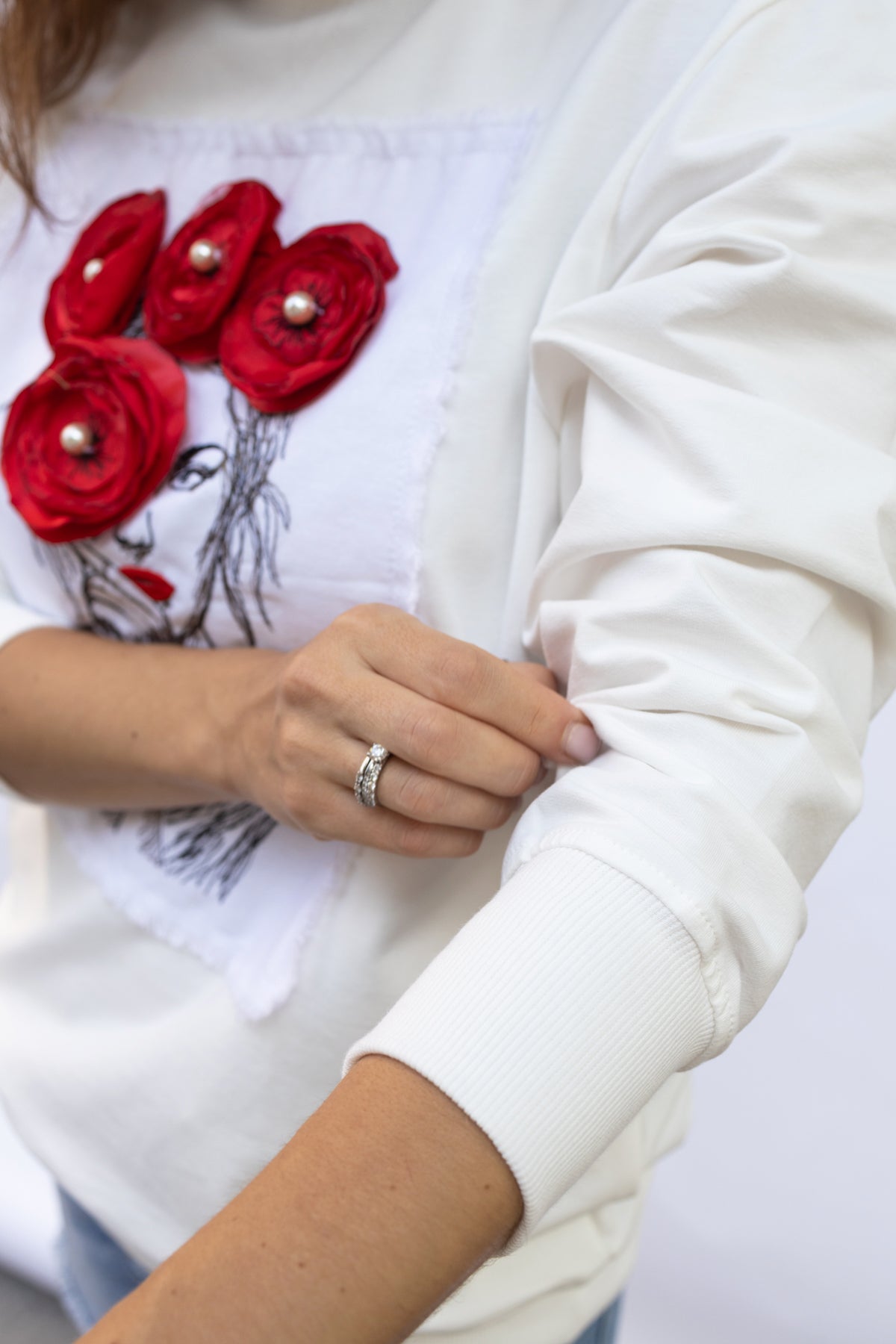 White Sweatshirt Poppies